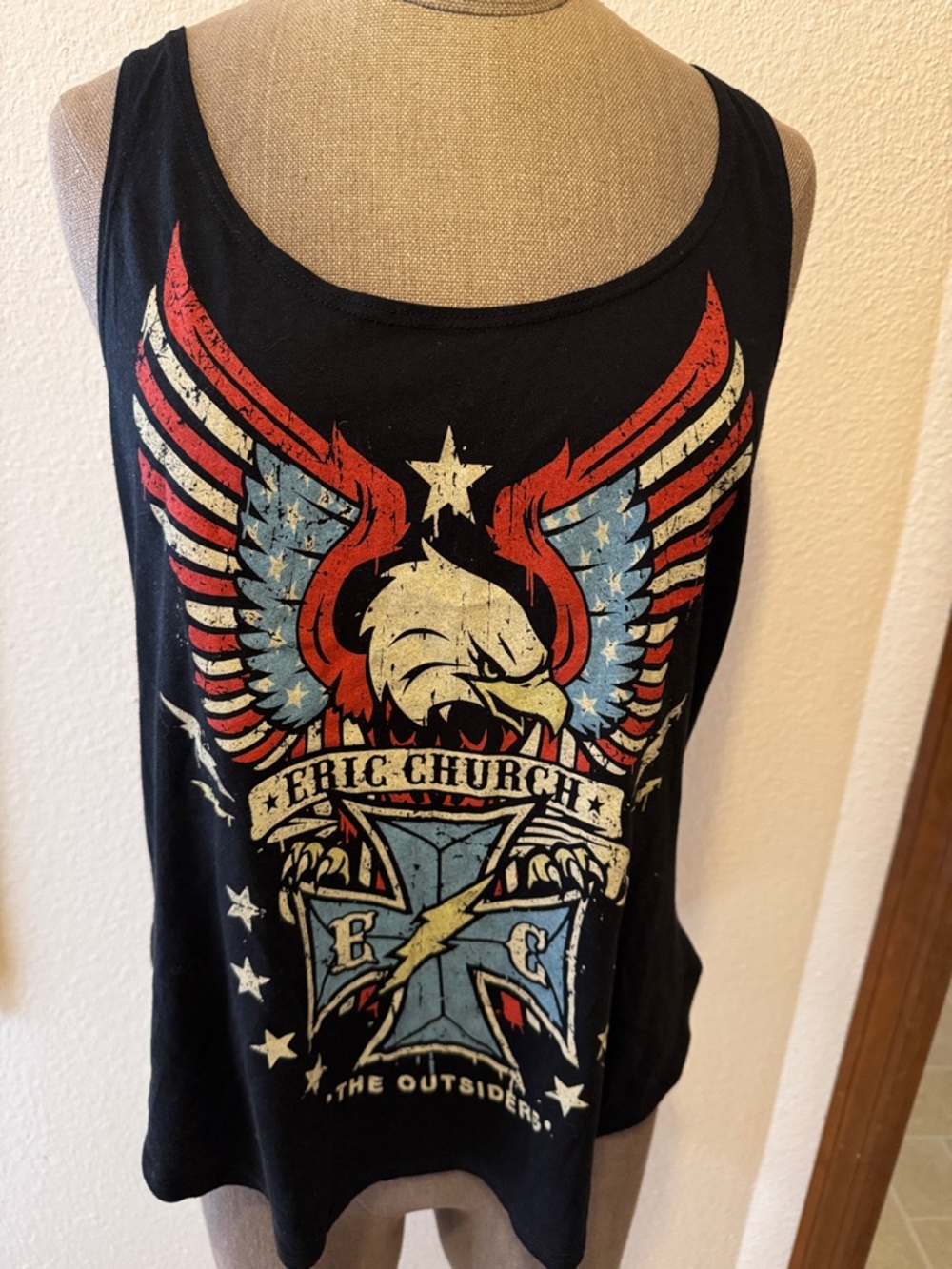 Eric Church Women’s Black Graphic Tank Top - Red & Blue Eagle Design